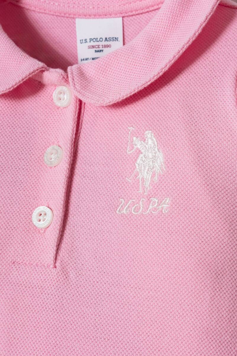 U.S. Polo Assn. Kız Bebek %100 Pamuk Polo Yaka Nakışlı Yazlık Regular Fit Pembe Tulum USB3026-C-V2 - 2