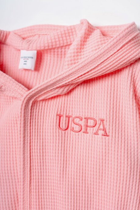 U.S. Polo Assn. Kız Bebek %100 Pamuk V Yaka Nakışlı Yazlık Regular Fit Pembe Bornoz USB3047-C-V3 - 2