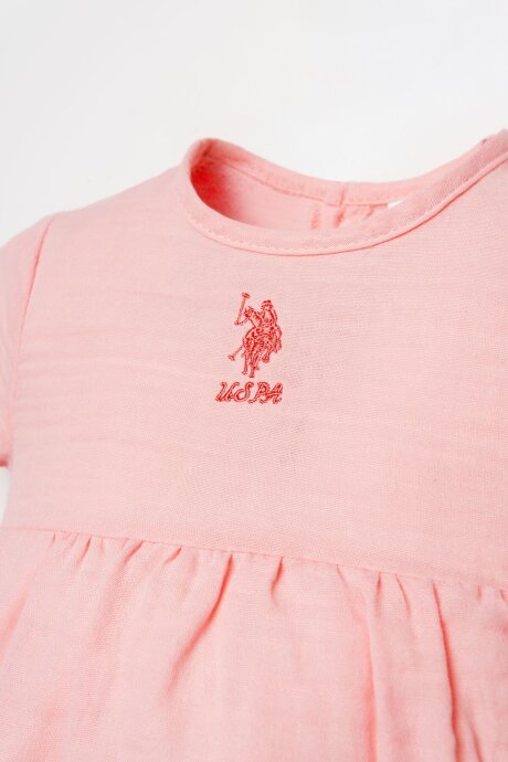 U.S. Polo Assn. Kız Bebek %100 Pamuk Bisiklet Yaka Nakışlı Yazlık Regular Fit Pembe Elbise USB2977-C-V4 (1)
