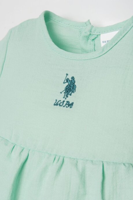 U.S. Polo Assn. Kız Bebek %100 Pamuk Bisiklet Yaka Nakışlı Yazlık Regular Fit Yeşil Elbise USB2977-C-V3 (1)