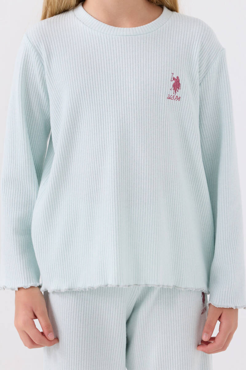 U.S. Polo Assn. Kız Çocuk Pamuklu Bisiklet Yaka Pigment Baskılı Kışlık Regular Fit Mavi Pijama Takımı US1986-C-V4 - 4
