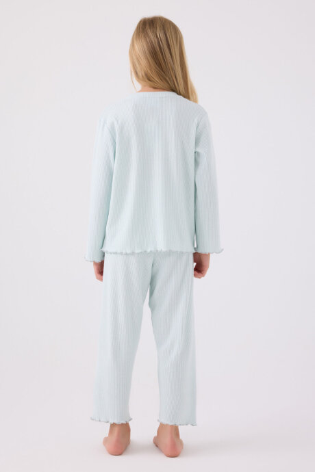 U.S. Polo Assn. Kız Çocuk Pamuklu Bisiklet Yaka Pigment Baskılı Kışlık Regular Fit Mavi Pijama Takımı US1986-C-V4 - 5