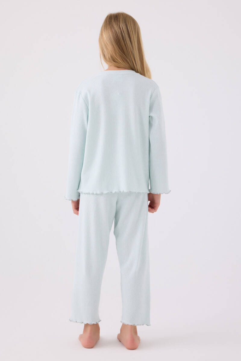 U.S. Polo Assn. Kız Çocuk Pamuklu Bisiklet Yaka Pigment Baskılı Kışlık Regular Fit Mavi Pijama Takımı US1986-C-V4 - 5