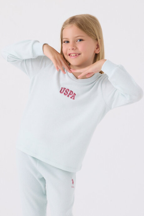 U.S. Polo Assn. Kız Çocuk Bisiklet Yaka Pigment Baskılı Kışlık Regular Fit Mavi Pijama Takımı US1987-C-V4 - 2
