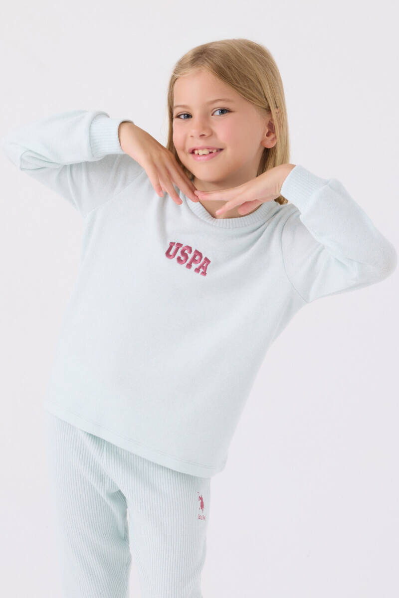 U.S. Polo Assn. Kız Çocuk Bisiklet Yaka Pigment Baskılı Kışlık Regular Fit Mavi Pijama Takımı US1987-C-V4 - 2