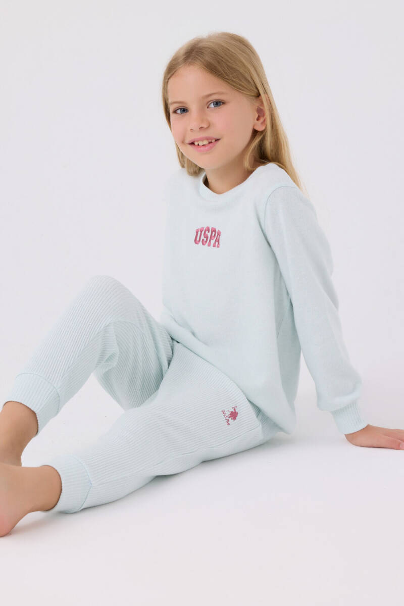 U.S. Polo Assn. Kız Çocuk Bisiklet Yaka Pigment Baskılı Kışlık Regular Fit Mavi Pijama Takımı US1987-C-V4 - 3