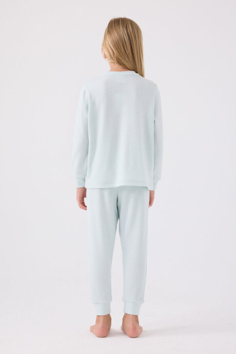 U.S. Polo Assn. Kız Çocuk Bisiklet Yaka Pigment Baskılı Kışlık Regular Fit Mavi Pijama Takımı US1987-C-V4 - 5