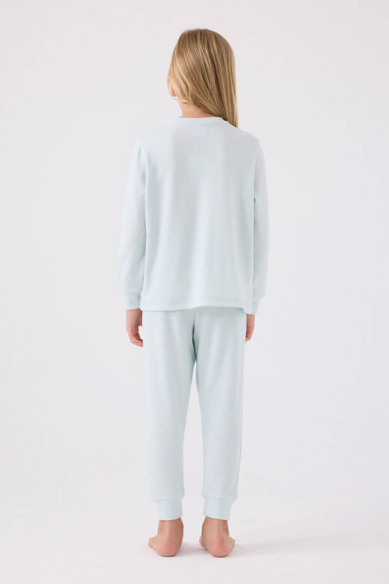 U.S. Polo Assn. Kız Çocuk Bisiklet Yaka Pigment Baskılı Kışlık Regular Fit Mavi Pijama Takımı US1987-C-V4 - 5