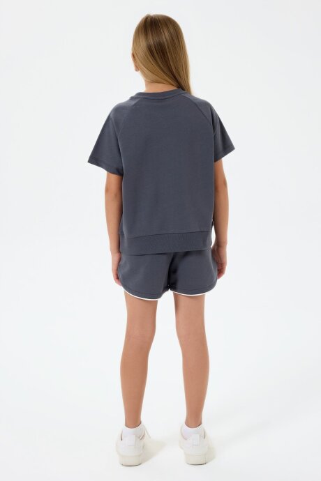 U.S. Polo Assn. Kız Çocuk %100 Pamuk Bisiklet Yaka Nakışlı Yazlık Regular Fit Gri Şort Takım US2528-C-V1 - 4