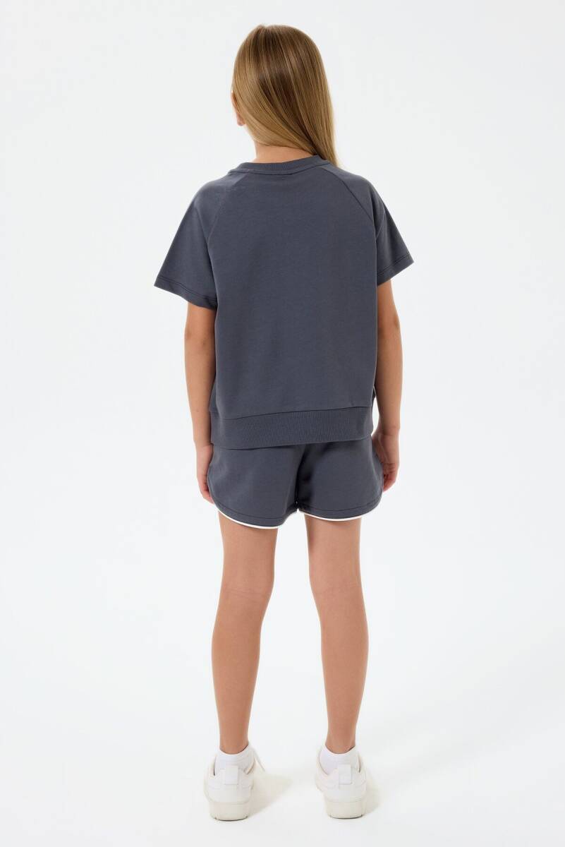 U.S. Polo Assn. Kız Çocuk %100 Pamuk Bisiklet Yaka Nakışlı Yazlık Regular Fit Gri Şort Takım US2528-C-V1 - 4