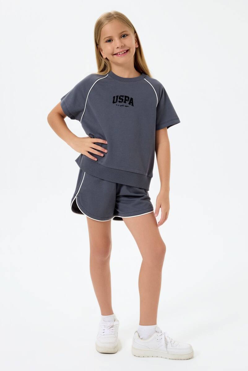 U.S. Polo Assn. Kız Çocuk %100 Pamuk Bisiklet Yaka Nakışlı Yazlık Regular Fit Gri Şort Takım US2528-C-V1 - 5