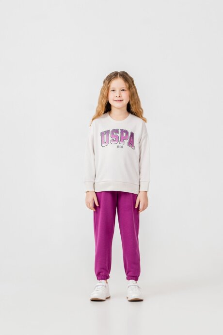 U.S. Polo Assn. Kız Çocuk Baskılı Beyaz Uzun Kol Eşofman Takımı US2701-C-V1 (1)