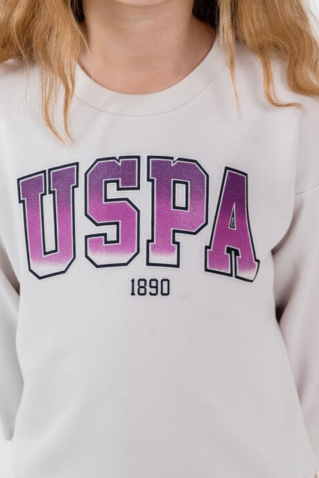 U.S. Polo Assn. Kız Çocuk Baskılı Beyaz Uzun Kol Eşofman Takımı US2701-C-V1 - 3