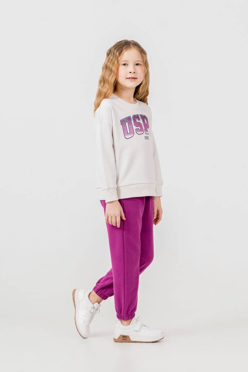 U.S. Polo Assn. Kız Çocuk Baskılı Beyaz Uzun Kol Eşofman Takımı US2701-C-V1 - 6