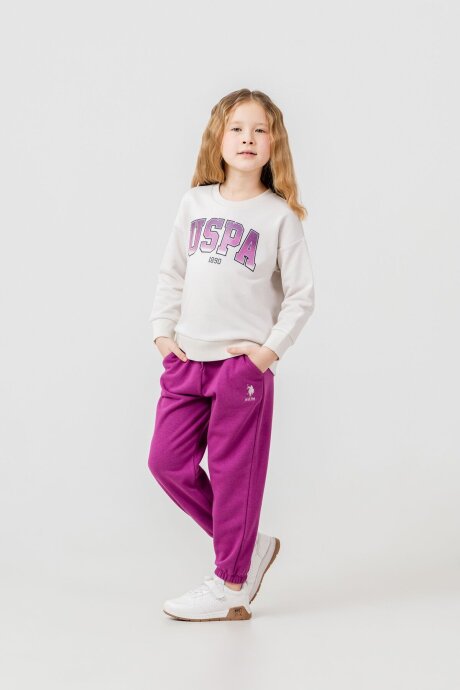 U.S. Polo Assn. Kız Çocuk Baskılı Beyaz Uzun Kol Eşofman Takımı US2701-C-V1 - 7