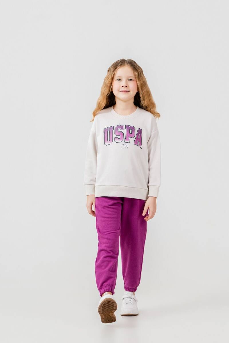U.S. Polo Assn. Kız Çocuk Baskılı Beyaz Uzun Kol Eşofman Takımı US2701-C-V1 - 1