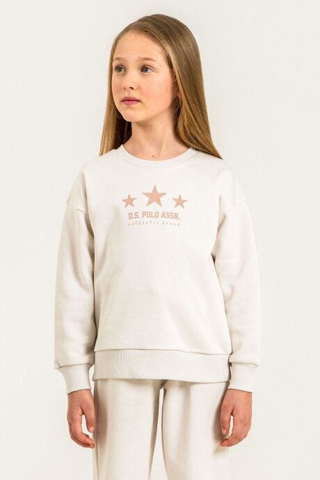 U.S. Polo Assn. Kız Çocuk Baskılı Beyaz Uzun Kol Eşofman Takımı US2716-C-V1 - 5