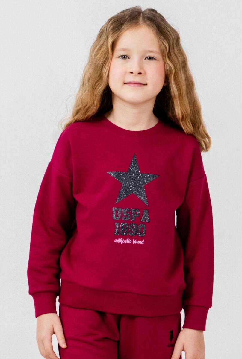 U.S. Polo Assn. Kız Çocuk Baskılı Bordo Uzun Kol Eşofman Takımı US2719-C-V4 - 3