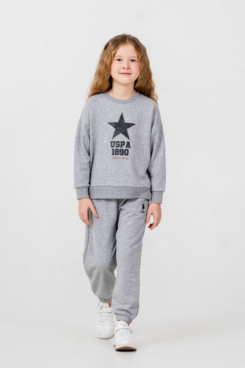 U.S. Polo Assn. Kız Çocuk Baskılı Gri Uzun Kol Eşofman Takımı US2719-C-V1 - 1