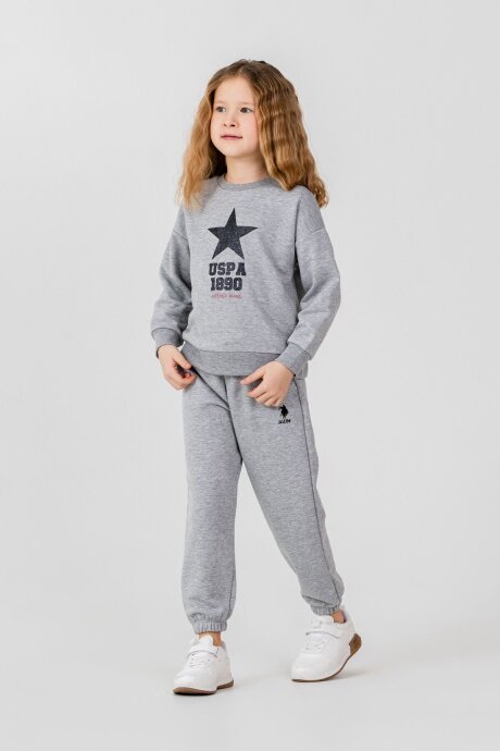 U.S. Polo Assn. Kız Çocuk Baskılı Gri Uzun Kol Eşofman Takımı US2719-C-V1 (1)
