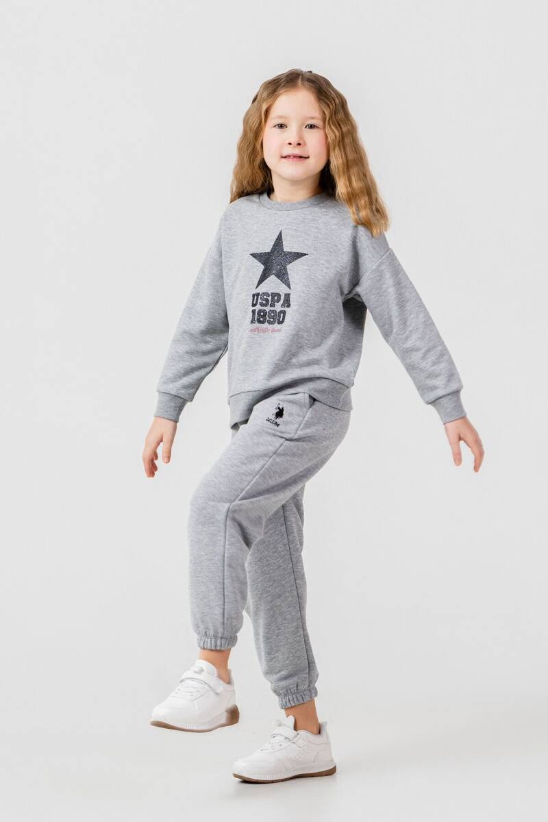U.S. Polo Assn. Kız Çocuk Baskılı Gri Uzun Kol Eşofman Takımı US2719-C-V1 - 6