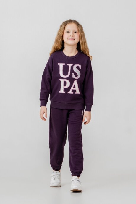 U.S. Polo Assn. Kız Çocuk Baskılı Mor Uzun Kol Eşofman Takımı US2712-C-V1 - 6