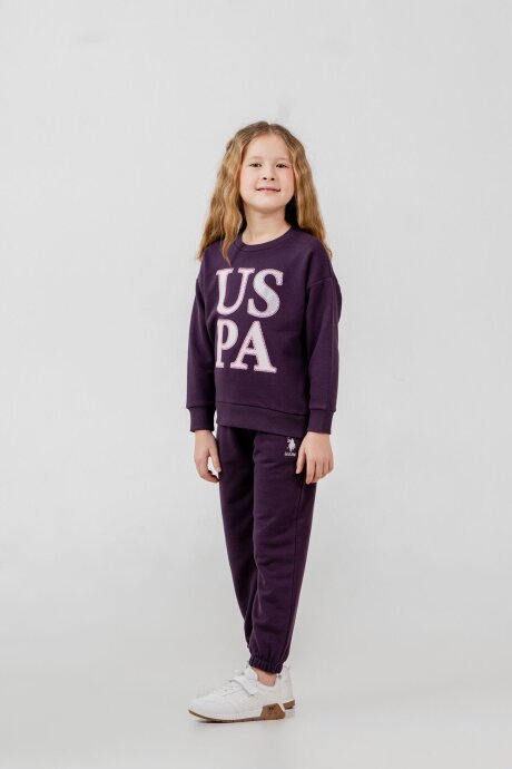 U.S. Polo Assn. Kız Çocuk Baskılı Mor Uzun Kol Eşofman Takımı US2712-C-V1 - 7