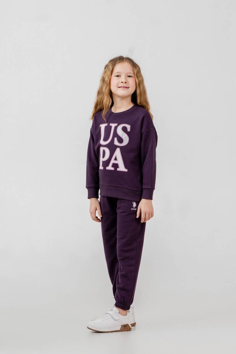 U.S. Polo Assn. Kız Çocuk Baskılı Mor Uzun Kol Eşofman Takımı US2712-C-V1 - 7