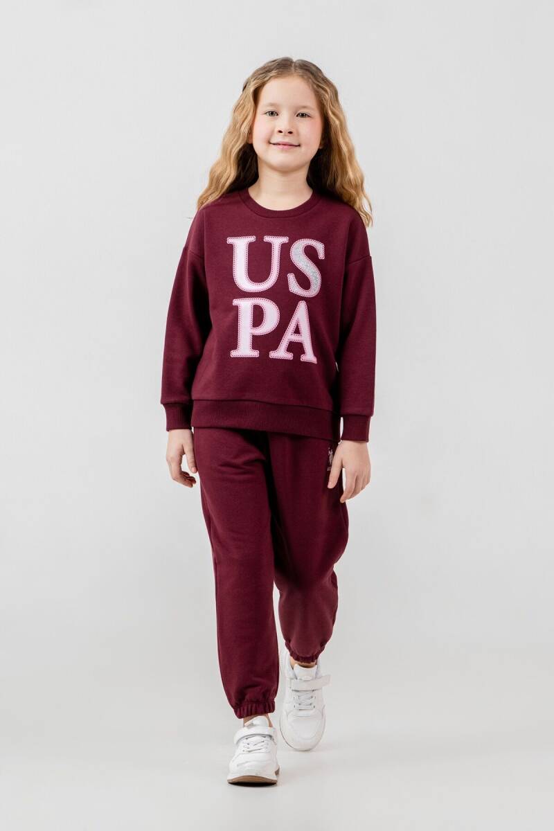 U.S. Polo Assn. Kız Çocuk Baskılı Mor Uzun Kol Eşofman Takımı US2712-C-V2 - 1