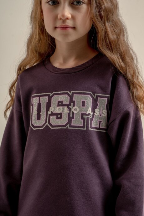 U.S. Polo Assn. Kız Çocuk Baskılı Mor Uzun Kol Eşofman Takımı US2717-C-V2 - 3