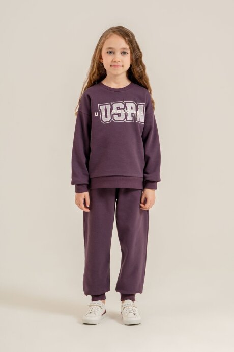 U.S. Polo Assn. Kız Çocuk Baskılı Mor Uzun Kol Eşofman Takımı US2717-C-V2 - 7