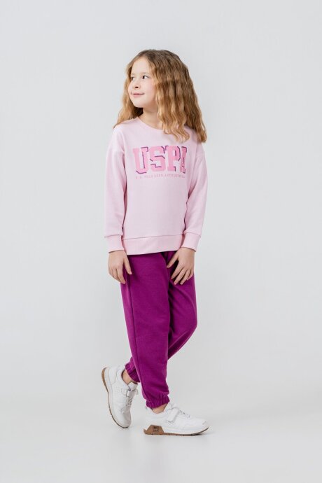 U.S. Polo Assn. Kız Çocuk Baskılı Pembe Uzun Kol Eşofman Takımı US2706-C-V1 - 5