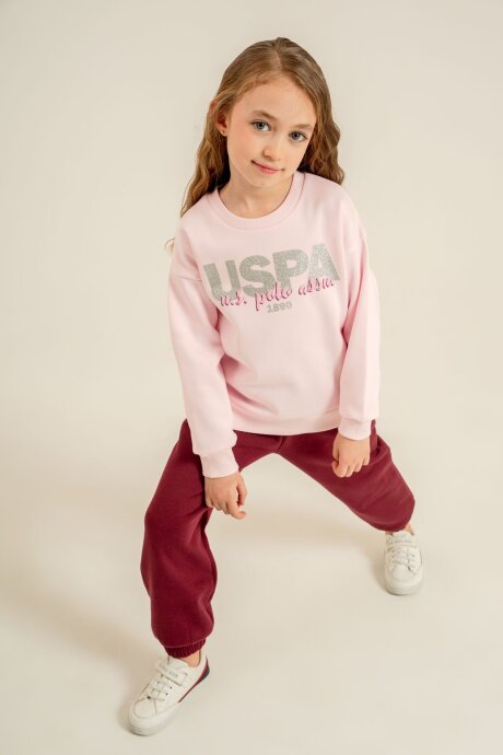 U.S. Polo Assn. Kız Çocuk Baskılı Pembe Uzun Kol Eşofman Takımı US2711-C-V2