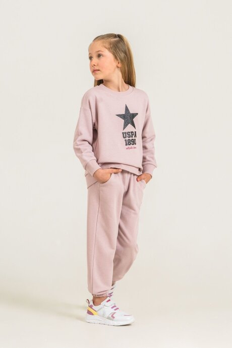 U.S. Polo Assn. Kız Çocuk Baskılı Pembe Uzun Kol Eşofman Takımı US2719-C-V2 - 5