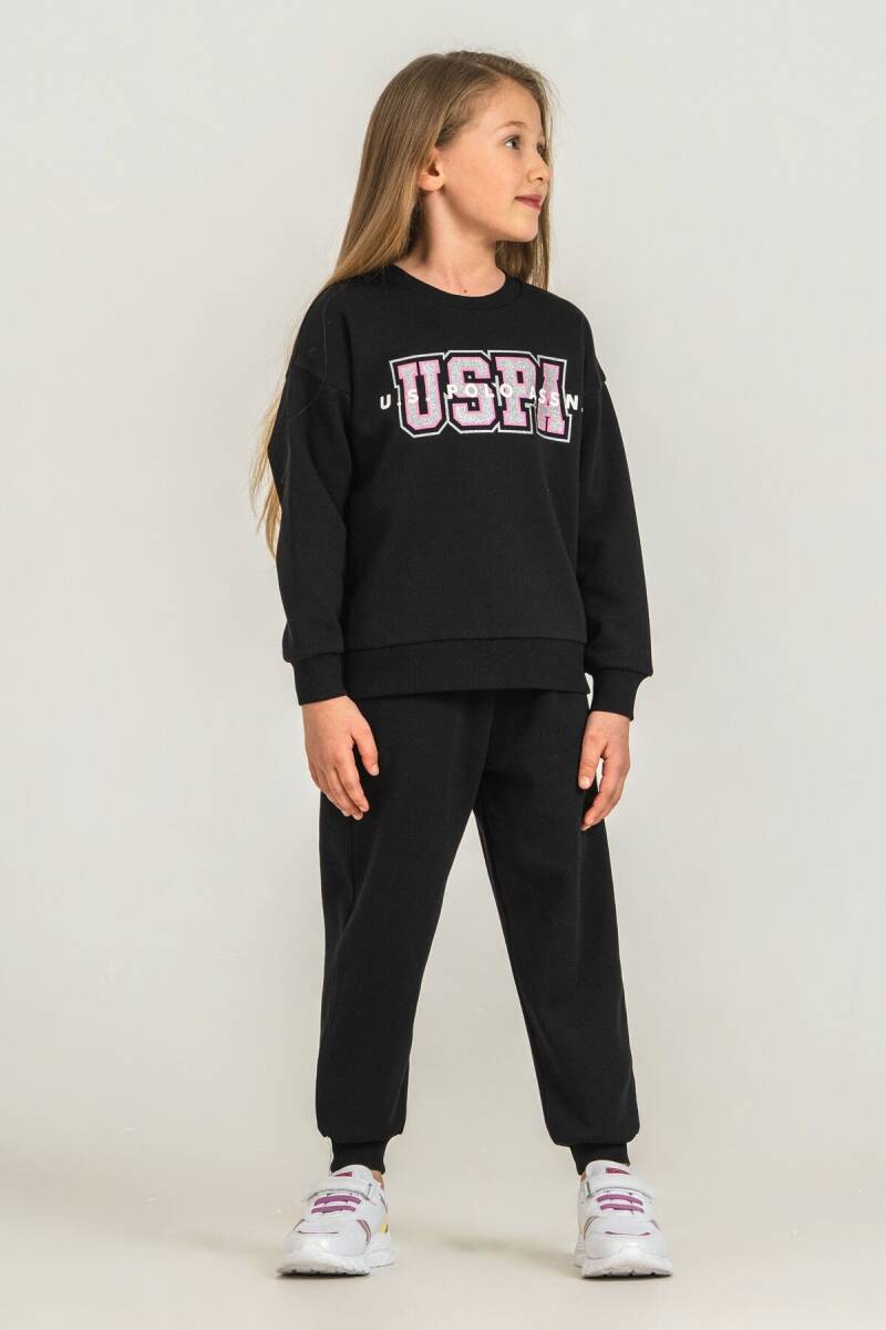 U.S. Polo Assn. Kız Çocuk Baskılı Siyah Uzun Kol Eşofman Takımı US2717-C-V1 - 5