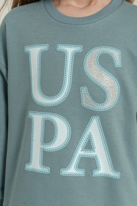 U.S. Polo Assn. Kız Çocuk Baskılı Yeşil Uzun Kol Eşofman Takımı US2712-C-V3 - 3