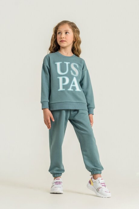 U.S. Polo Assn. Kız Çocuk Baskılı Yeşil Uzun Kol Eşofman Takımı US2712-C-V3 - 7