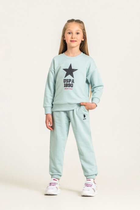 U.S. Polo Assn. Kız Çocuk Baskılı Yeşil Uzun Kol Eşofman Takımı US2719-C-V3 (1)