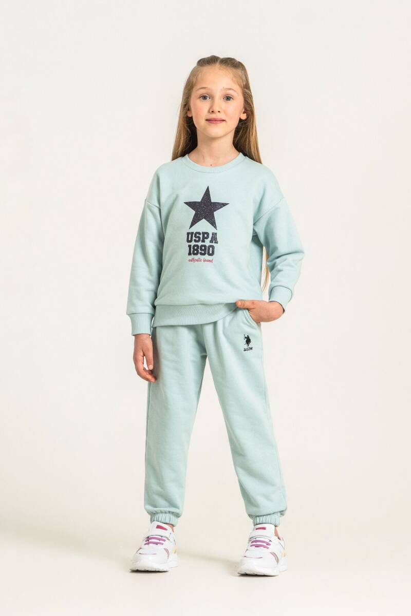 U.S. Polo Assn. Kız Çocuk Baskılı Yeşil Uzun Kol Eşofman Takımı US2719-C-V3 - 2