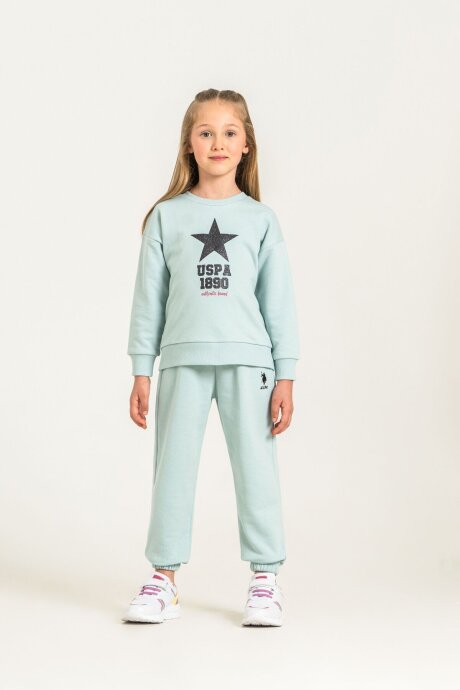 U.S. Polo Assn. Kız Çocuk Baskılı Yeşil Uzun Kol Eşofman Takımı US2719-C-V3 - 6