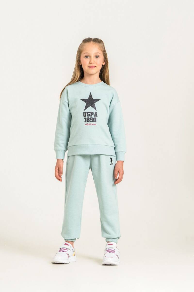 U.S. Polo Assn. Kız Çocuk Baskılı Yeşil Uzun Kol Eşofman Takımı US2719-C-V3 - 6