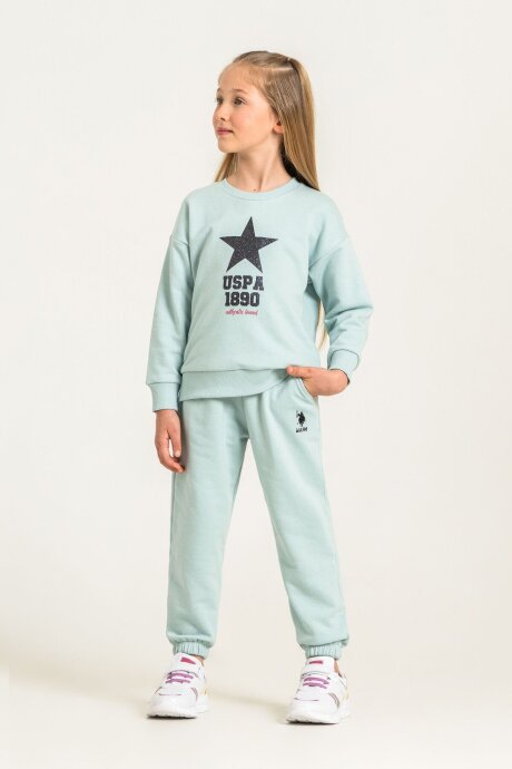 U.S. Polo Assn. Kız Çocuk Baskılı Yeşil Uzun Kol Eşofman Takımı US2719-C-V3 - 7