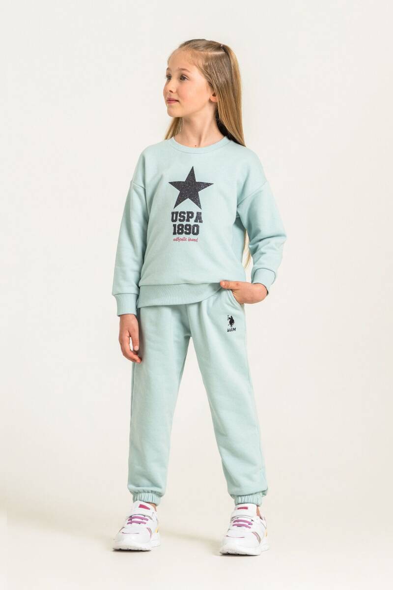 U.S. Polo Assn. Kız Çocuk Baskılı Yeşil Uzun Kol Eşofman Takımı US2719-C-V3 - 7