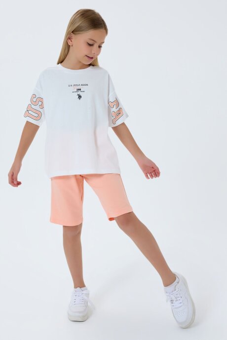 U.S. Polo Assn. Kız Çocuk Bisiklet Yaka Nakışlı Yazlık Regular Fit Beyaz Bermuda Takım US2516-C-V2