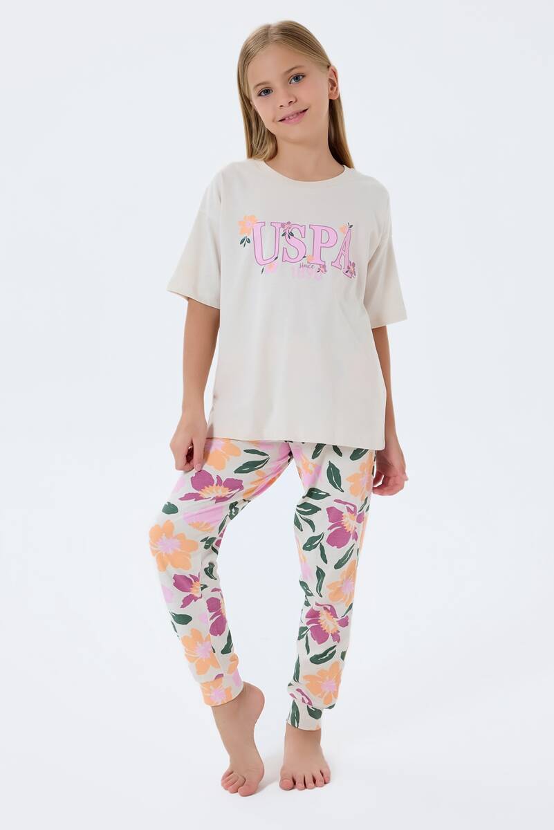 U.S. Polo Assn. Kız Çocuk Beyaz Pijama Takım