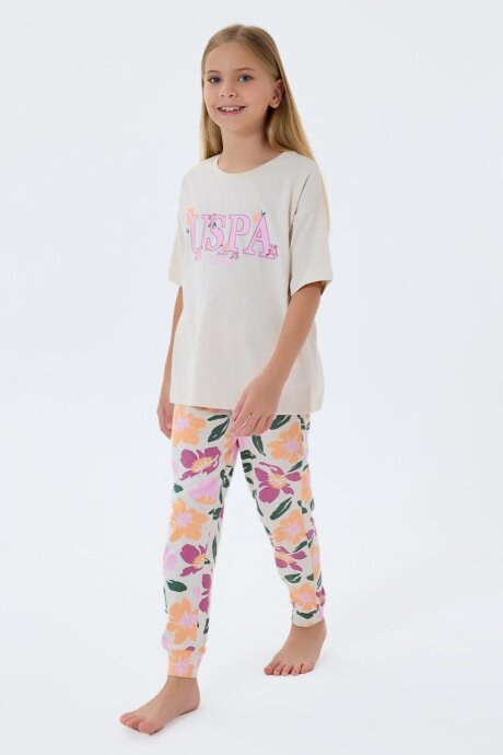 U.S. Polo Assn. Kız Çocuk Bisiklet Yaka Nakışlı Yazlık Regular Fit Beyaz Pijama Takımı US2503-C-V1 (1)