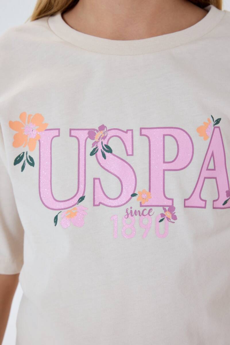 U.S. Polo Assn. Kız Çocuk %100 Pamuk Bisiklet Yaka Nakışlı Yazlık Regular Fit Beyaz Pijama Takımı US2503-C-V1 - 3