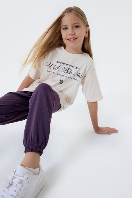 U.S. Polo Assn. Kız Çocuk Bisiklet Yaka Nakışlı Yazlık Regular Fit Beyaz Pijama Takımı US2502-C-V2 (1)