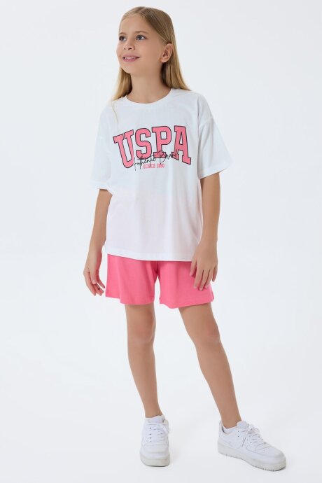 U.S. Polo Assn. Kız Çocuk Bisiklet Yaka Nakışlı Yazlık Regular Fit Beyaz Şort Takım US2521-C-V1 (1)