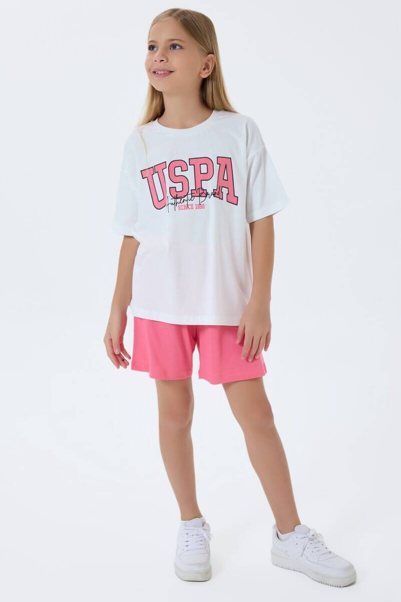 U.S. Polo Assn. Kız Çocuk %100 Pamuk Bisiklet Yaka Nakışlı Yazlık Regular Fit Beyaz Şort Takım US2521-C-V1 - 2